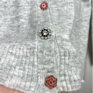 Lightweight Soft Heather Gray Colorful Jeweled Button Up Statement Cardigan XL